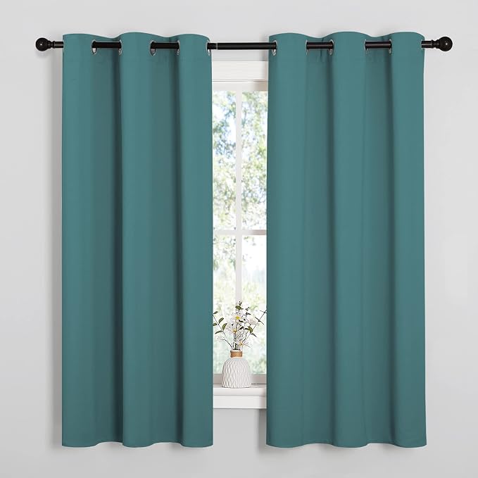NICETOWN Thermal Insulated Solid Grommet Blackout Curtains/Drapes/Panels for Dining Room (Sea Teal, 1 Pair, 42 by 63-Inch)