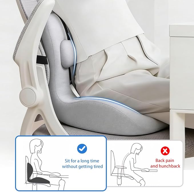 Memory Foam Seat Cushion for Office Chair,Sciatica Pain Relief Coccyx Cushion for Tailbone Pain,Orthopedic Gel Seat Cushion for Car,Non-Slip Bottom and Breathable Cover(Grey)