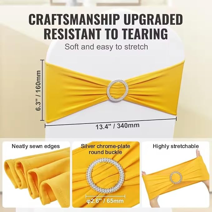 Tvoip 10PCS Chair Cover Stretch Band with Buckle Slider Sashes Bow Wedding Banquet Chair Decoration (Yellow)