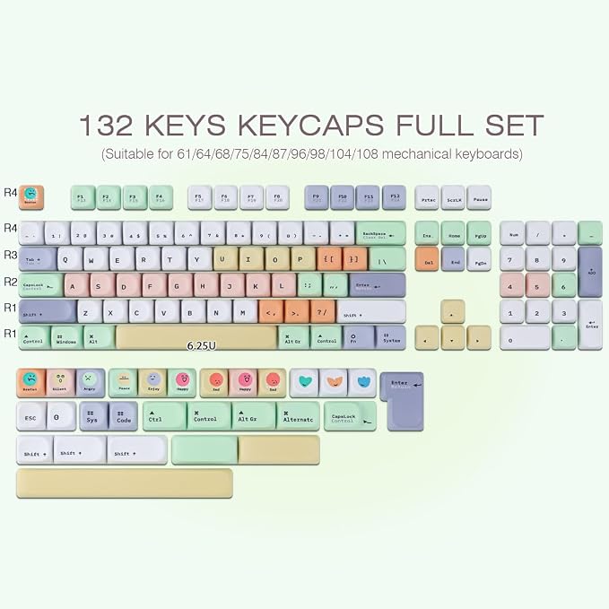 Tsungup MOA Keycaps,Clean & Minimal 130 Keys Magic Bean Custom Keycaps,PBT Cute Dye Sub Key Caps Keyboard Keycap Set for MX Switches Mechanical
