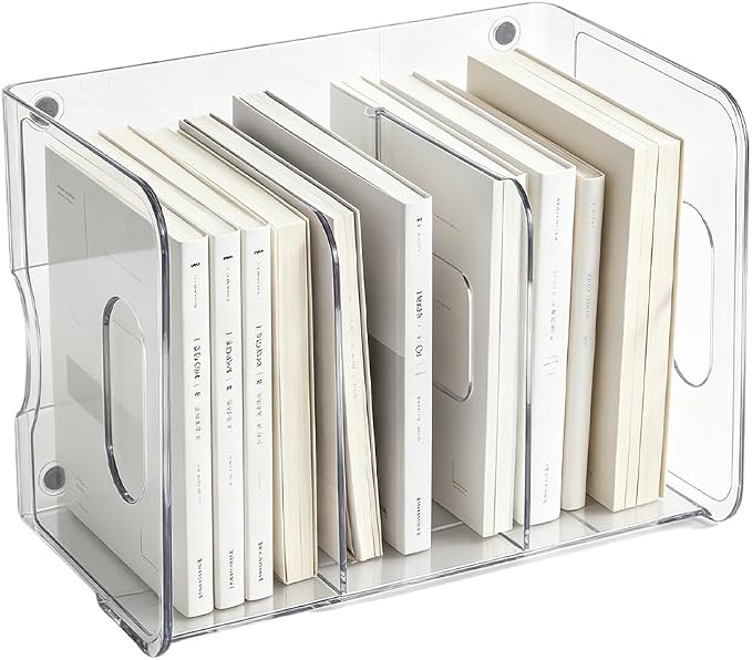 Acrylic Magazine File Holder 3 Compartment Desk Organizer Heavy Duty Transparent Book Divider Desktop Paper Document Organizer for Office Bedroom Library Sturdy Magazine Book Storage Rack