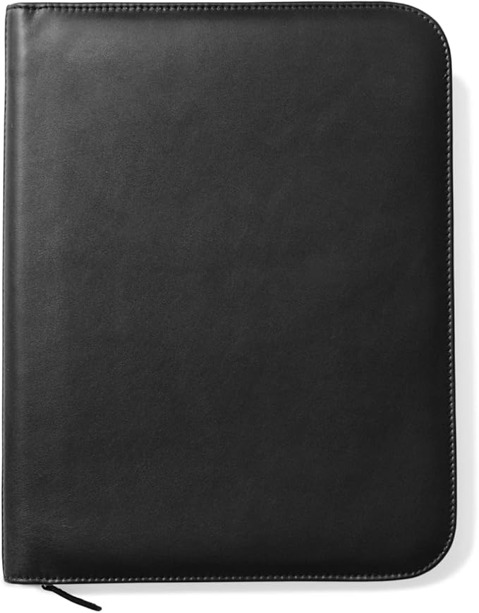 Personalized Maruse Leather Portfolio Padfolio - Executive Folio for Men and Women with Zipper, Folio Document Organizer, Laptop Sleeve, iPad Case and Folder - Made in Italy, Monogram Black