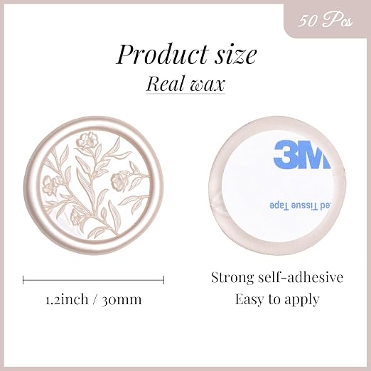 UNIQOOO Wax Seal Stickers - 3D Floral Wedding Invitation Envelope Seal Sticker, 50 Pcs Flower Self- Adhesive Champagne Stickers, Perfect for Invitation, Christmas, Gift Wrapping