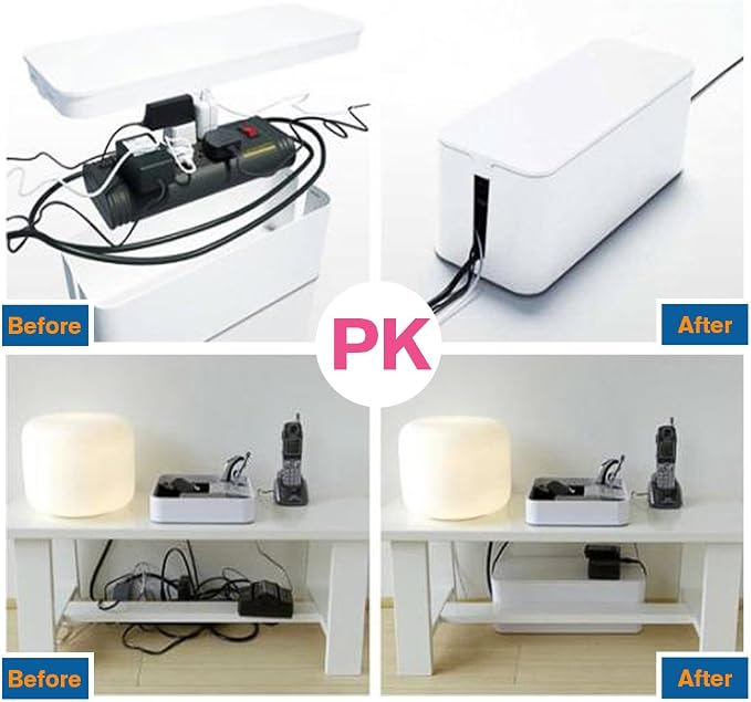 ShellKingdom Cable Management Box, 2 Set Cable Organizer for Cable and Cord Management, Storage and Holder to Cover and Hide & Power Strips & Cords (White)