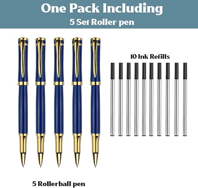 Ancolo Blue Ballpoint Pens - Modern, Classy, and Functional - Engraved with Your Message - Perfect for Groomsman, Wedding Party, Graduation, Christmas, Mother's Day