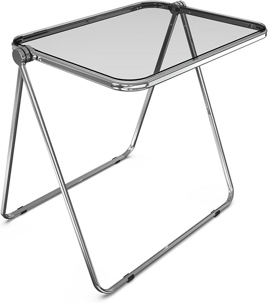 VINGLI Folding Acrylic Table Small TV Tray for Snack Dinner on Couch, Tiny Foldable Desk Writing Desk for Home Office for Small Spaces (Gery)