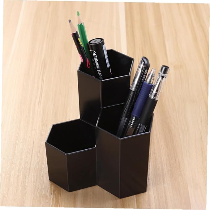 Desk Organizer Pencil Holder, Black Hexagon Pencil Holder Multifunctional Pen Holder Makeup Holder Organizer for Home Office School Classroom, 1 Pack