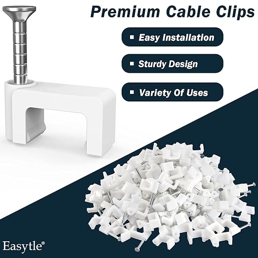 1000 Pcs 8mm Cable Clips Nail in Cable Clips Flat Ethernet Cable Wall Clips Cable Tacks Coax Cable Clip Speaker Wire Clips Cable Nails for Cords Cat5/Cat5e/Cat6/Cat7 RJ45 Cord Clips