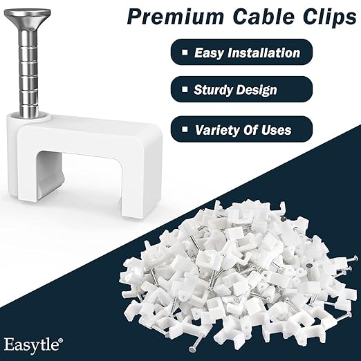 400 Pcs 8mm Cable Clips Nail in Cable Clips Flat Ethernet Cable Wall Clips Cable Tacks Coax Cable Clip Speaker Wire Clips Cable Nails for Cords Cat5/Cat5e/Cat6/Cat7 RJ45 Cord Clips