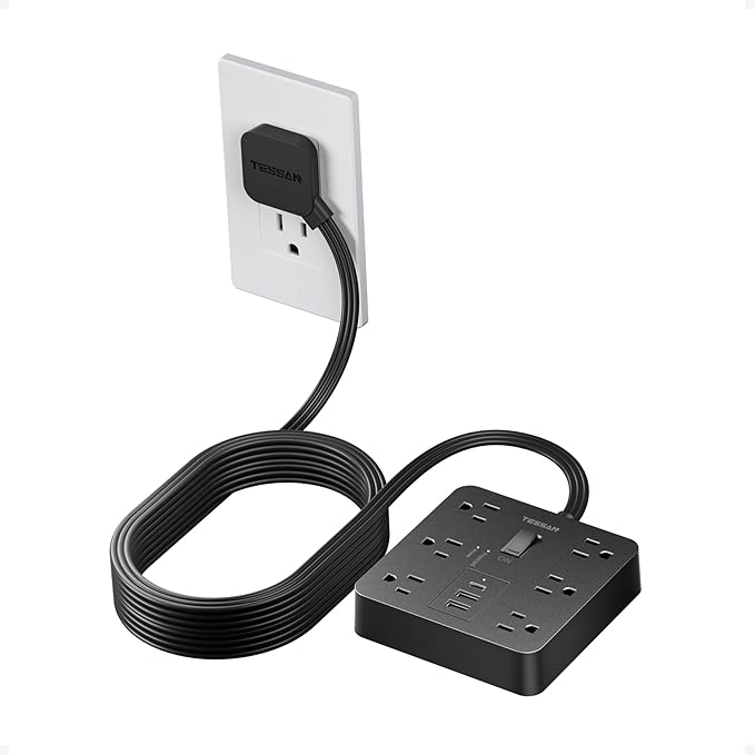 TESSAN 15Ft Black Extension Cord with Multiple Outlets, Surge Protector Power Strip with 6 Outlets and 3 USB Ports (1 USB C), 1700 Joules Protection, Flat Plug, Outlet Extender for Home, Office, Dorm
