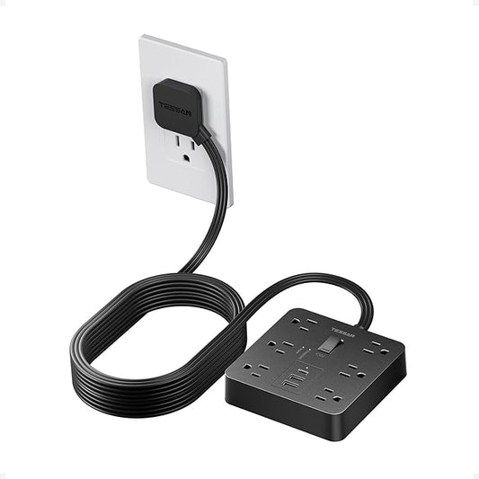TESSAN 15Ft Black Extension Cord with Multiple Outlets, Surge Protector Power Strip with 6 Outlets and 3 USB Ports (1 USB C), 1700 Joules Protection, Flat Plug, Outlet Extender for Home, Office, Dorm