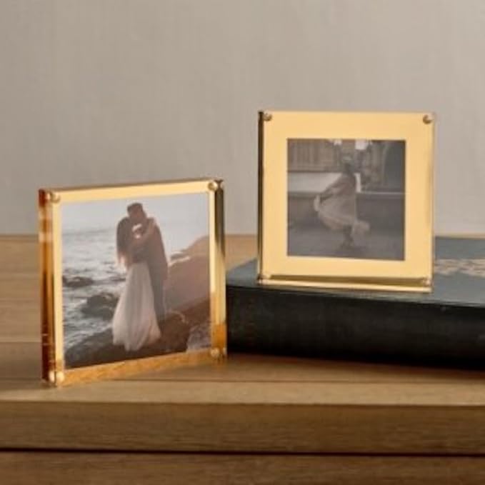 russell+hazel Acrylic & Gold Picture Frame, Clear, 4"x4" | Displays a favorite 4"x4" photo with modern flair. Clear acrylic with gold-toned accents suits any desk or shelf.