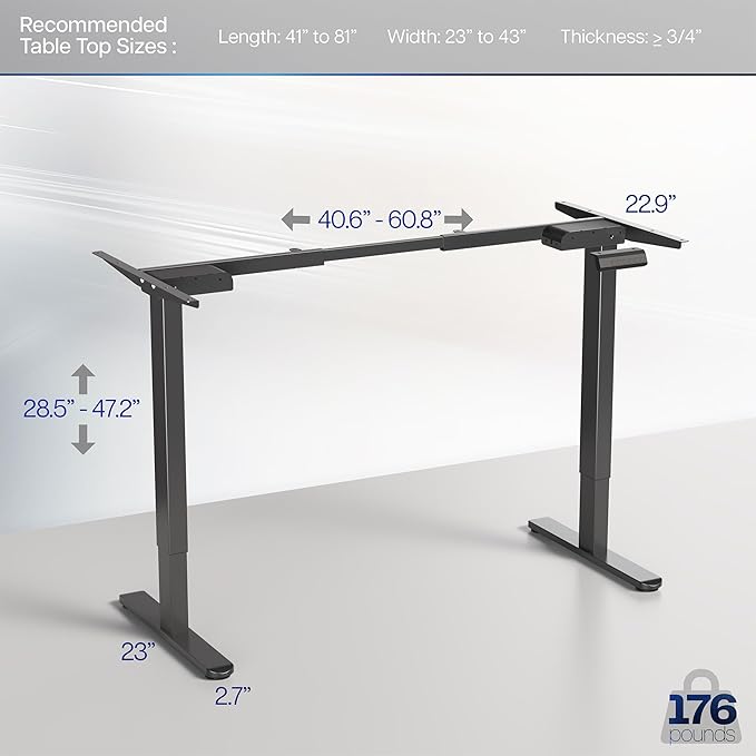 VIVO Electric Dual Motor Standing Desk Frame for 41 to 81 inch Table Tops, Frame Only, Ergonomic Standing Height Adjustable Base with Push Button Memory Controller, Black, DESK-V122EB