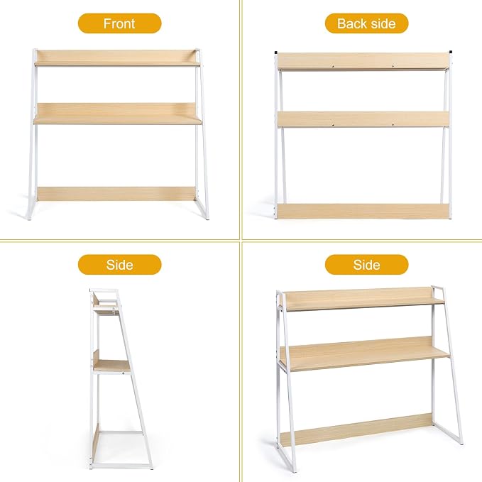 2-Tier Desktop Bookshelf & Hutch, Fits Over Large Monitors, Desk Organizer with Metal Frame, Vertical Storage for Small Desks, Home Office, Dorm, Makeup Vanity