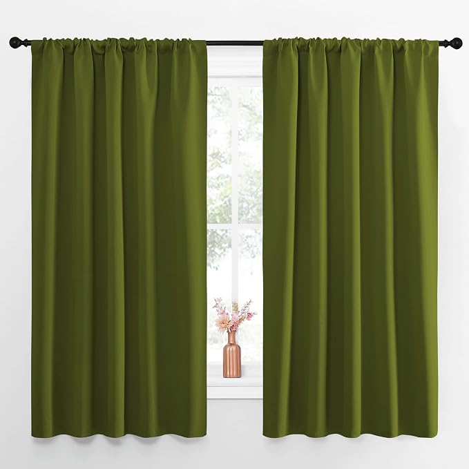 NICETOWN Blackout Draperies and Curtains, Thermal Insulated Window Decoration Blackout Drapes for Kid's Room (Olive Green, 1 Pair, 52 x 63 inches)
