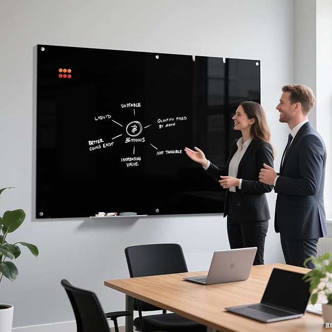 MaxGear Glass Whiteboard Tempered Magnetic Dry Erase Board 72x48 Inch Black | Magnetic Steel,Frameless Design,Smooth Writing,Ghost Free,Wall Mounted,Accessory Kits,Office Classroom Conference Room Use