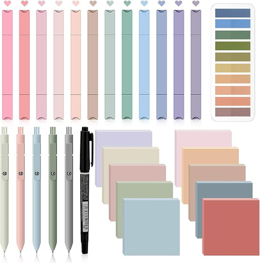 Jutom 38 Pcs Bible Journaling Study Kit for Women, Book Annotation Supplies with Highlighters Pens, Tabs, Sticky Notes, Markers for Christian Office Bible Study Supplies(Retro Color,Square)