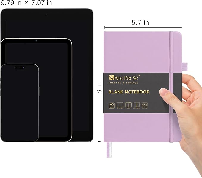 &And Per Se Blank Sketch Notebook, A5 Hardcover, 160 Pages 100gsm Thick Paper, Unlined Journal for Drawing, Doodling, Hand Lettering – Creative Gift for Artists, Designers, Writers (Lavender)