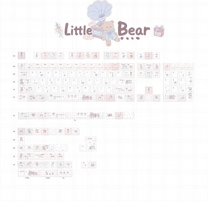 Pink PBT Keycaps 150 Keys, Little Bear Theme Dye Sublimation Keycap Set, Cute Cherry Profile Key Caps, Custom Keyboard Keycaps for ANSI/ISO Layout Cherry MX Switches Mechanical Keyboard
