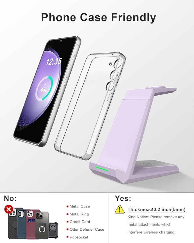 Wireless Charger for Samsung Charging Station, ADADPU 3 in 1 Charging Station for Multiple Devices Dock for Samsung Galaxy S25 S24 Ultra S23 S22 S21 Z Flip/Fold 5, Galaxy Watch 7/6/5/4/3/Buds (Purple)