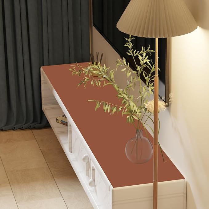 Faux Leather Table Cover,1.8mm Thick,12x48 Inch Table Protector,Glass Table Protector,Table Sticker Cover,Desk Covers On Top of Desks.(Brown+Gray,12x48)