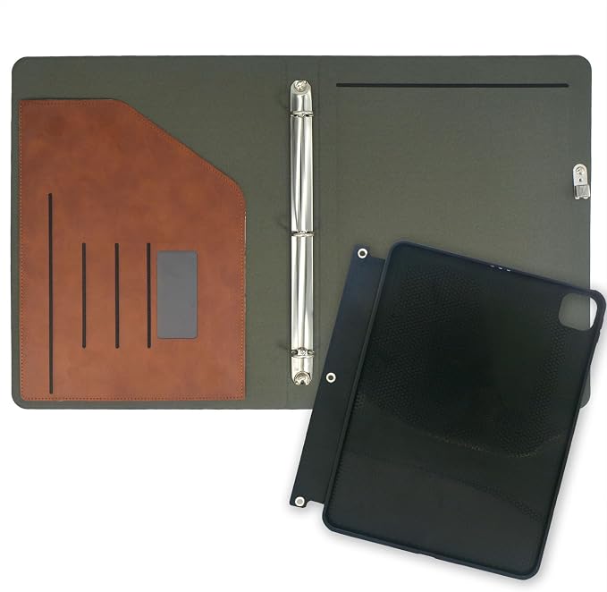 Tablet Organizer Portfolio Case with 3-Ring Binder, Binder Padfolio File Folder with Removable Tablet Holder, Compatible with 11-inch iPad Pro (M5/M4) 2025/2024 (Brown)