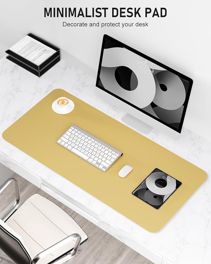 Desk Pad, 30" x 14" PU Leather Non-Slip Desk Mat Large Mouse Pad for Desktop, Waterproof Laptop Computer Writing Mat for Office, Home, Work, Gaming, Pale Yellow