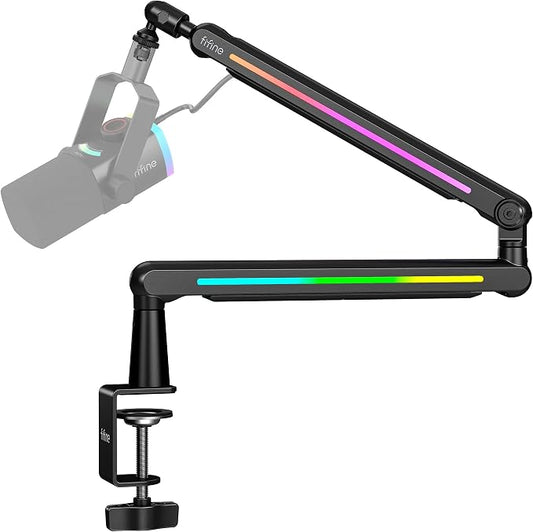 FIFINE Microphone Boom Arm with Controllable RGB, Adjustable Low Profile Mic Stand with Desk Mount Clamp,Cable Management, Screw Adapter for Gaming, Podcast, Streaming, Studio-BM88Pro