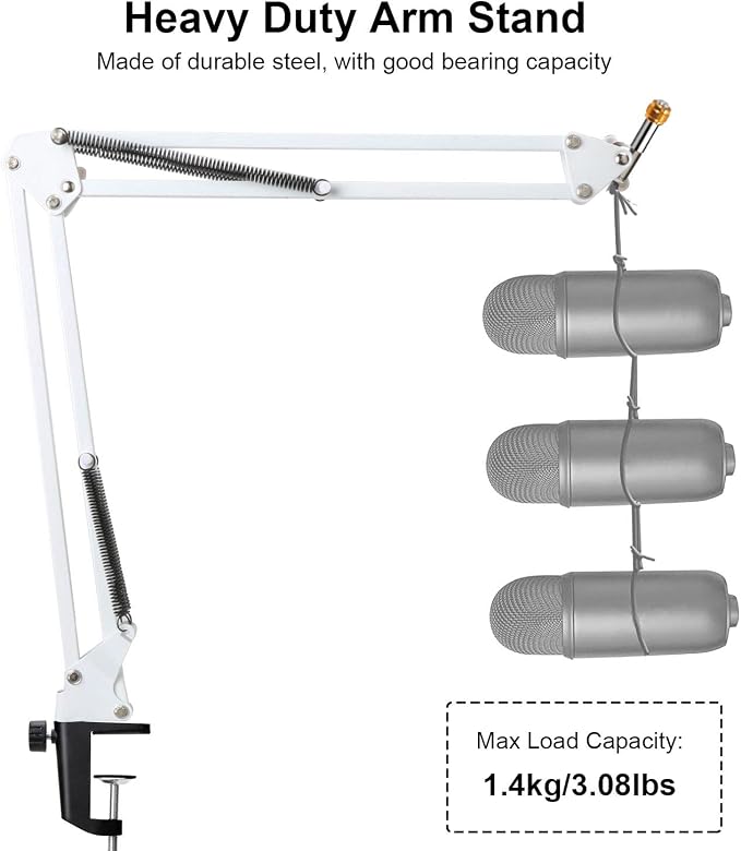 YOUSHARES Razer Seiren Mini Boom Arm with Pop Filter - Mic Stand with Foam Cover Windscreen Compatible with Razer Seiren Mini Streaming Microphone(White)