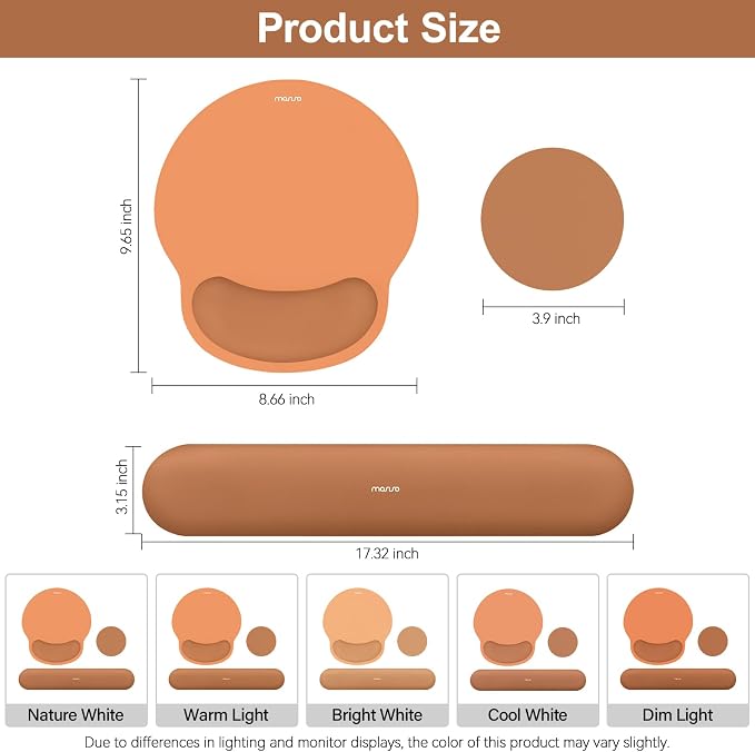 MOSISO Wrist Rest Support for Mouse Pad&Keyboard Set, Circle Curved Ergonomic Mousepad&Coaster Non-Slip Base Home/Office Pain Relief&Easy Typing Pad with Soft Cloth&Silicone Lining, Cosmic Orange