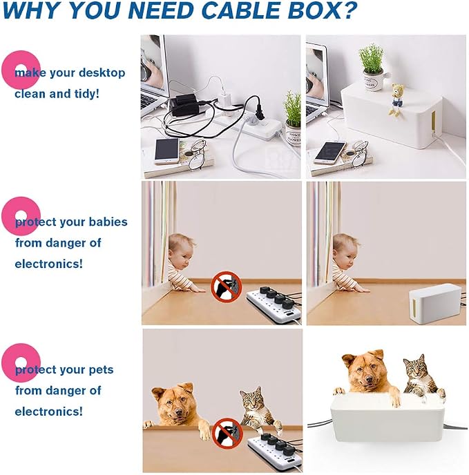 ShellKingdom Cable Management Box, 2 Set Cable Organizer for Cable and Cord Management, Storage and Holder to Cover and Hide & Power Strips & Cords (White)