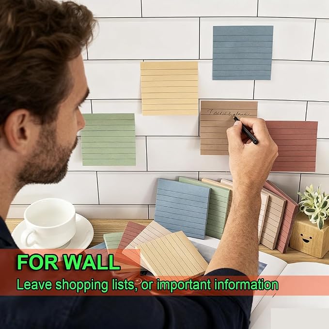 (24 Pack) Lined Sticky Notes 3x3 in,Notepads with Lines,Ruled Stickies Super Sticking Power,Office School Memo Note Pads Vintage Colors,Post on Windows Doors,Recyclable,Easy to Write on