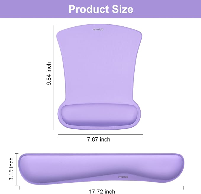 MOSISO Wrist Rest Support for Mouse Pad & Keyboard Set, Ergonomic Mousepad Non-Slip Base Home/Office Pain Relief & Easy Typing Cushion with Neoprene Cloth & Raised Memory Foam, Light Purple