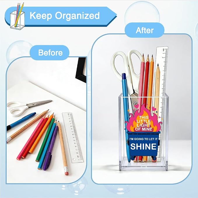 This Little Light Of Mine I'm Going To Let It Shine Acrylic Organizer Pencil Pen Holder, Burning Trash Can Desk Organizer, Office Gifts for Coworker, Back to School Gifts for Daughter Niece