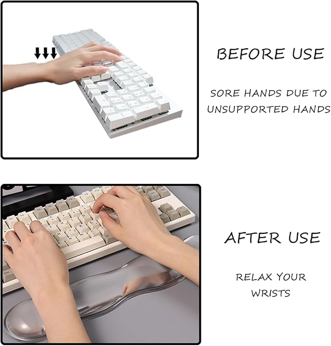 Clear Gel Wrist Rest for Keyboard, Ergonomic Wrist Rest for Computer Keyboard 60%/75%(White-Long)
