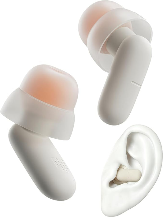 Dream Ear Plugs for Sleeping, 26 dB (SNR) Noise-Reduction Soft Silicone Earplugs with Patented Qufits Ear Tips and Portable Case, Reusable Earplugs for Sleep, Focus, Study, Travel - Beige