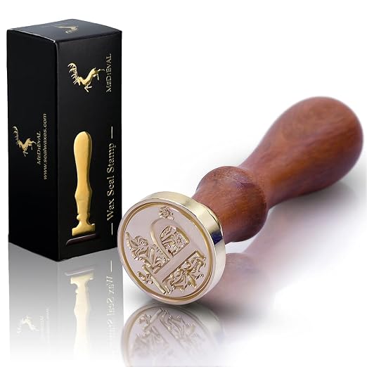 Medieval Initial Alphabet Wax Seal Stamp, Brass Head Wooden Handle, for Thanksgiving Card/Envelope/Gift Wrap/Wedding Engagement Party Invitation - Letter P
