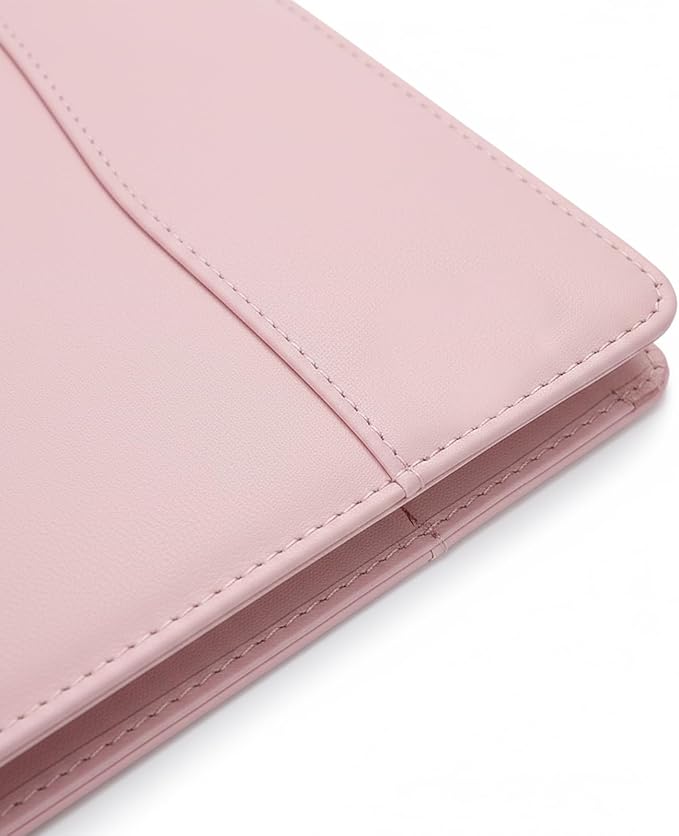PU Leather Portfolio Folder with 30 Pages Paper Padfolio Business Organizer Document Planner Binder Storage Pocket for Legal Pad Holder Paperwork Phone Men Women (A5, Pink)
