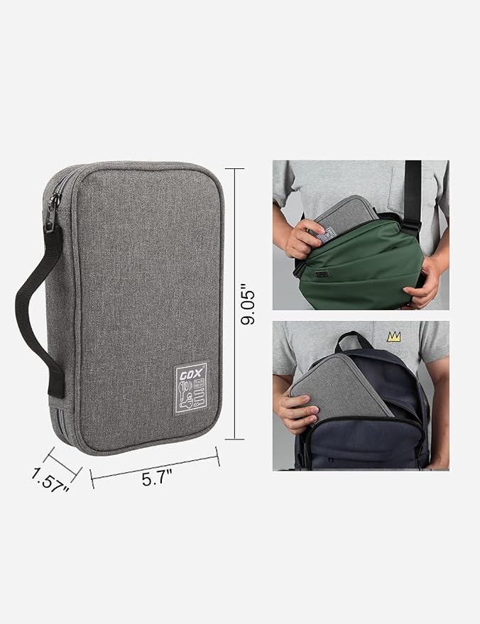 GOX Cable Organizer Pouch – Case for Chargers and Cords, Cord Organizer Travel Black, Small Cable Organizer Bag for Earbuds & Tech Accessories(Grey-Large)