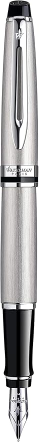 Waterman Expert Fountain Pen, Stainless Steel with Chrome Trim, Fine Nib with Blue Ink Cartridge, Gift Box
