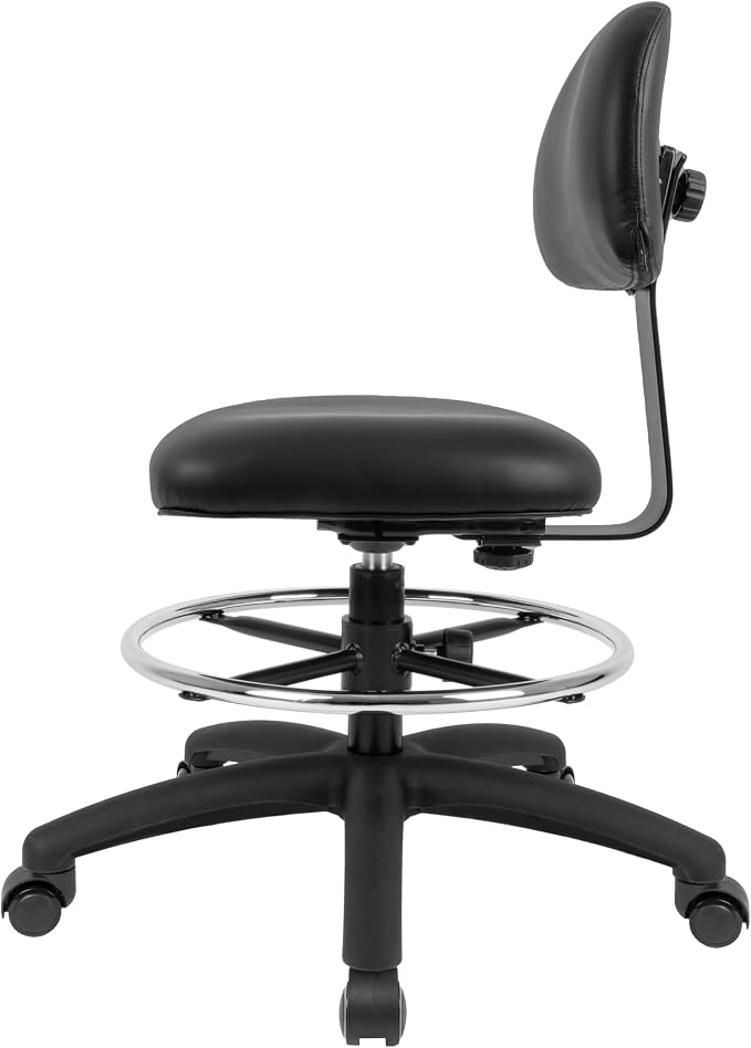 FSS Series Square seat (19"-27") seat Height Chair. Vinyl-for Office, Garage, Desk, Shop, Computer, Doctor, Medical, Easy to Clean! 18" Footring (Black, Mid Stool, Self Braking Casters)