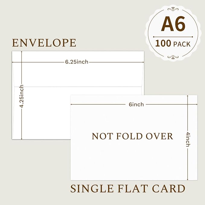 Goefun White Blank Note Cards and Envelopes 4x6 (Not Folded), 4x6 Flat Postcards and A6 Envelopes Self Seal 100 Pack for Wedding, Invitations, DIY Note Cards & All Occasion
