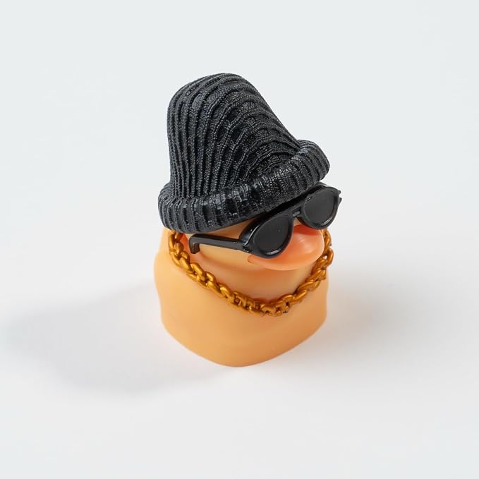 1U Handmade Resin Yellow Rap Duck Keycap - Cute Duck with Sunglasses Gold Necklace Knitted Hat, Compatible with MX Switch Mechanical Keyboards
