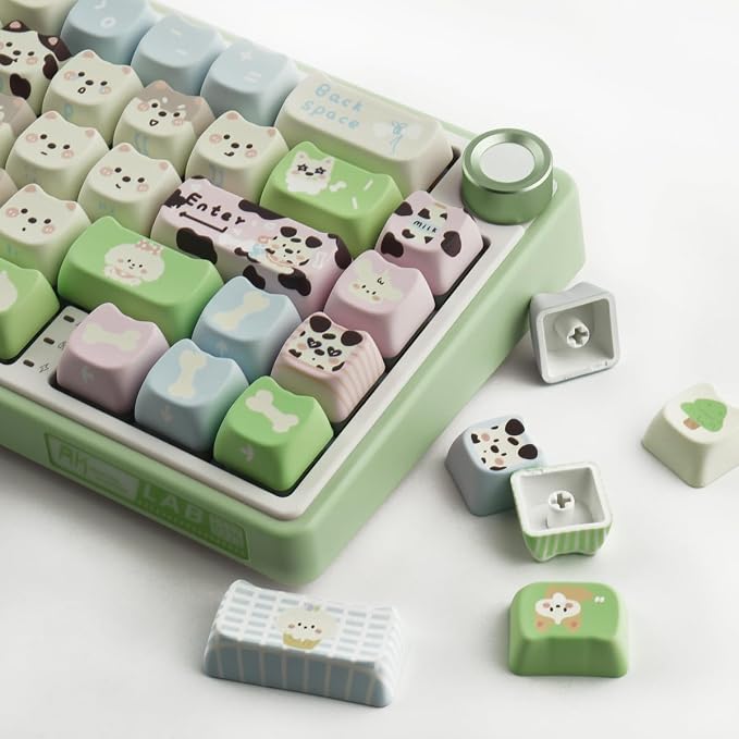 PBT Keycaps 134 Keys Cute Keycap Dye-Sublimation Matcha Green Pet Puppy Keycap Mao Profile Cat Shape Custom Keycaps for Cherry Gateron MX Swithes Mechanical Keyboards