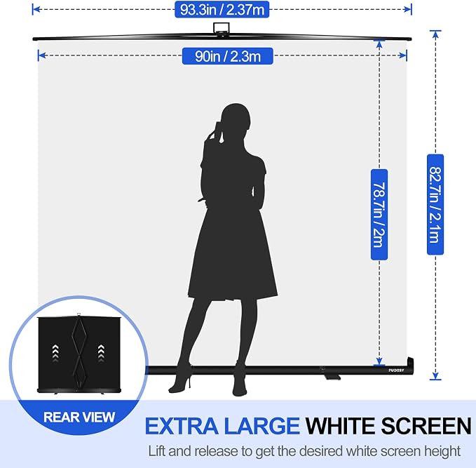 FUDESY 78.7 x 90in Large Collapsible White Backdrop Screen, Portable Retractable Pull Up Panel Wrinkle-Resistant Photo Background for Streaming, Video Conference, Photographic Studio