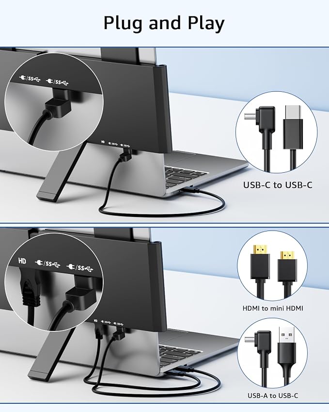 Yodoit Laptop Screen Extender, 14" FHD 1920×1080 Travel Monitor with USB Type C Port and Built-in Speakers Compatible with MacBook