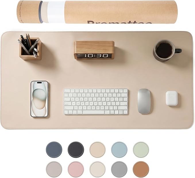 Large Desk Pad Non-Slip Desk Mat Protector for Keyboard Mouse Waterproof Vegan Leather Surface Faux Leather Laptop Mat Smooth Mouse Pad Premium Gift Tube Warm Beige 23.6" x 13.7"