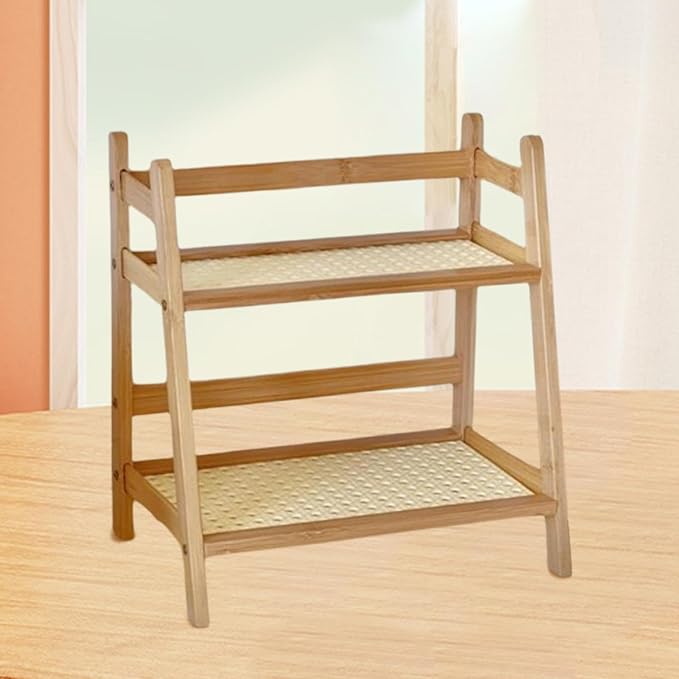 Desk Storage Organizer Bamboo Double Layer Rack,Flower Pot Stand,Desktop,2 Tier Home Decor for Kitchen Desk Bedroom Counter