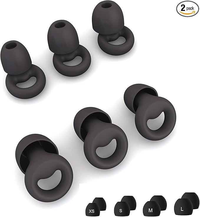 Ear Plugs for Noise Reduction, Reusable Earplugs for Sleeping, Soft Silicone Hearing Protection Earplugs for Work, Travel, Focus, Noise Sensitivity, Sleep Snoring, 8 Ear Tips in XS/S/M/L (Black)