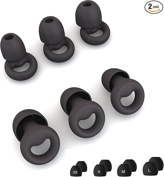 Ear Plugs for Noise Reduction, Reusable Earplugs for Sleeping, Soft Silicone Hearing Protection Earplugs for Work, Travel, Focus, Noise Sensitivity, Sleep Snoring, 8 Ear Tips in XS/S/M/L (Black)